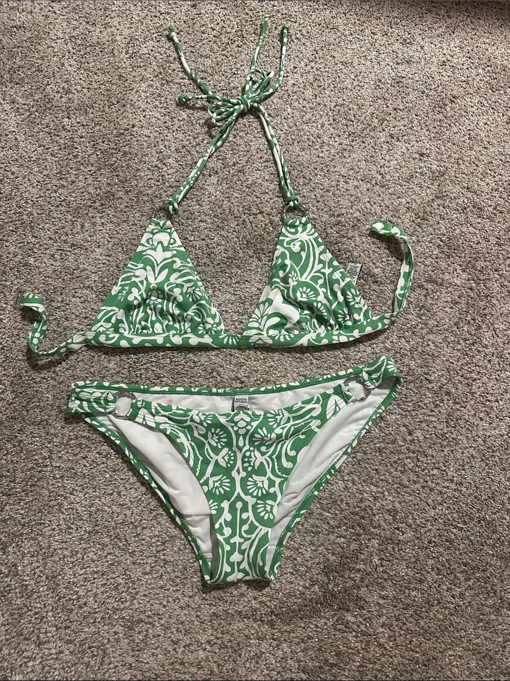 Banana Republic Green and White Floral Triangle Bikini Set